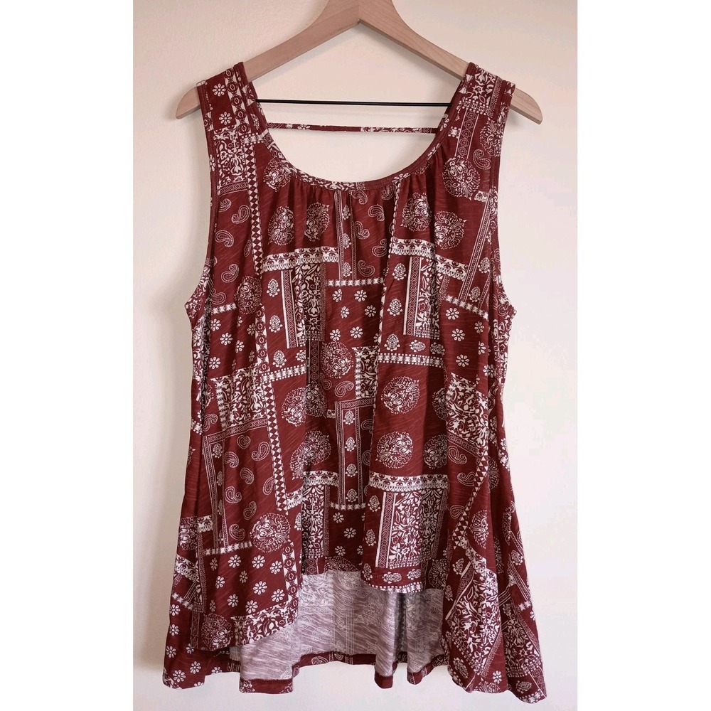 Natural Life Free Spirit Rust Bandana Print Swing Tank Top Medium Boho